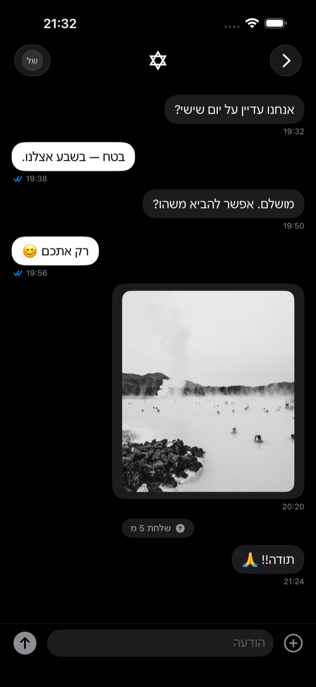 שיחה — טקסט, תמונה ומ שנשלחו בתוכה